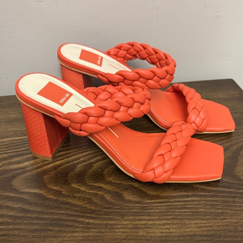 NEW Dolce Vita Orange Braided Block Heel Sandals